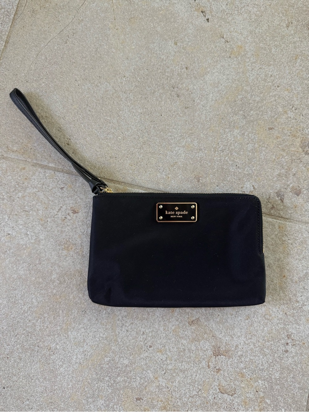 kate spade Black Zip Wristlet with Gold Plaque